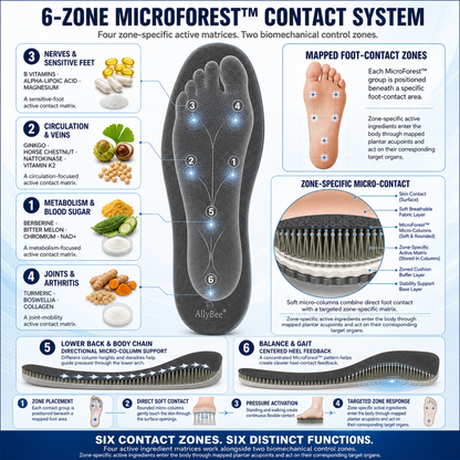 AllyBee® MicroForest™ BioBalance 6-Zone Wellness Insoles — Metabolism, Circulation, Nerves, Joints, Lower Back & Balance Support