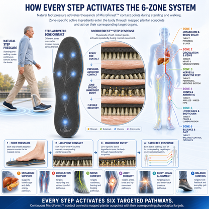 AllyBee® MicroForest™ BioBalance 6-Zone Wellness Insoles — Metabolism, Circulation, Nerves, Joints, Lower Back & Balance Support