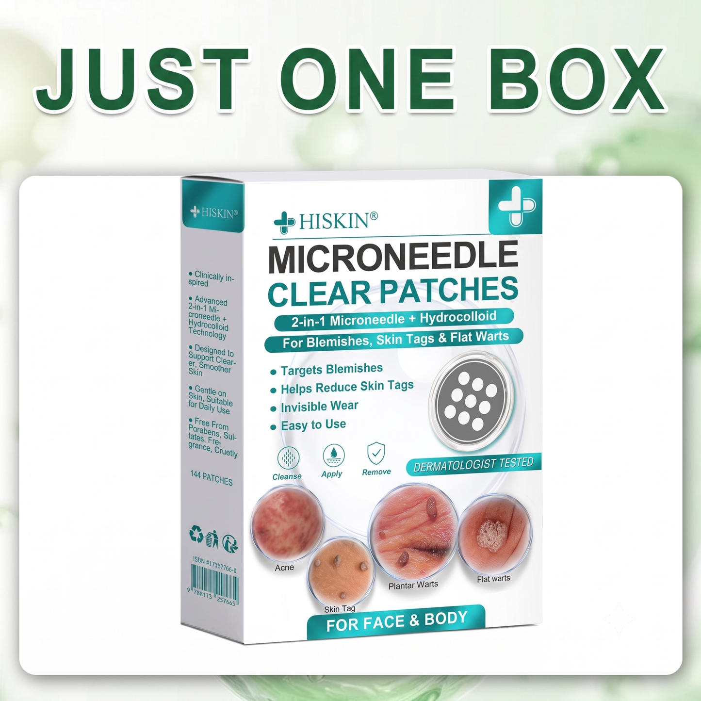 ✨Hiskin ® 2-in-1 Microneedle & Hydrocolloid Patch🍀 | Removes raised moles, acne, flat warts, and skin tags | Helps improve wrinkles, scars, and blemishes | Invisible patches for face and body