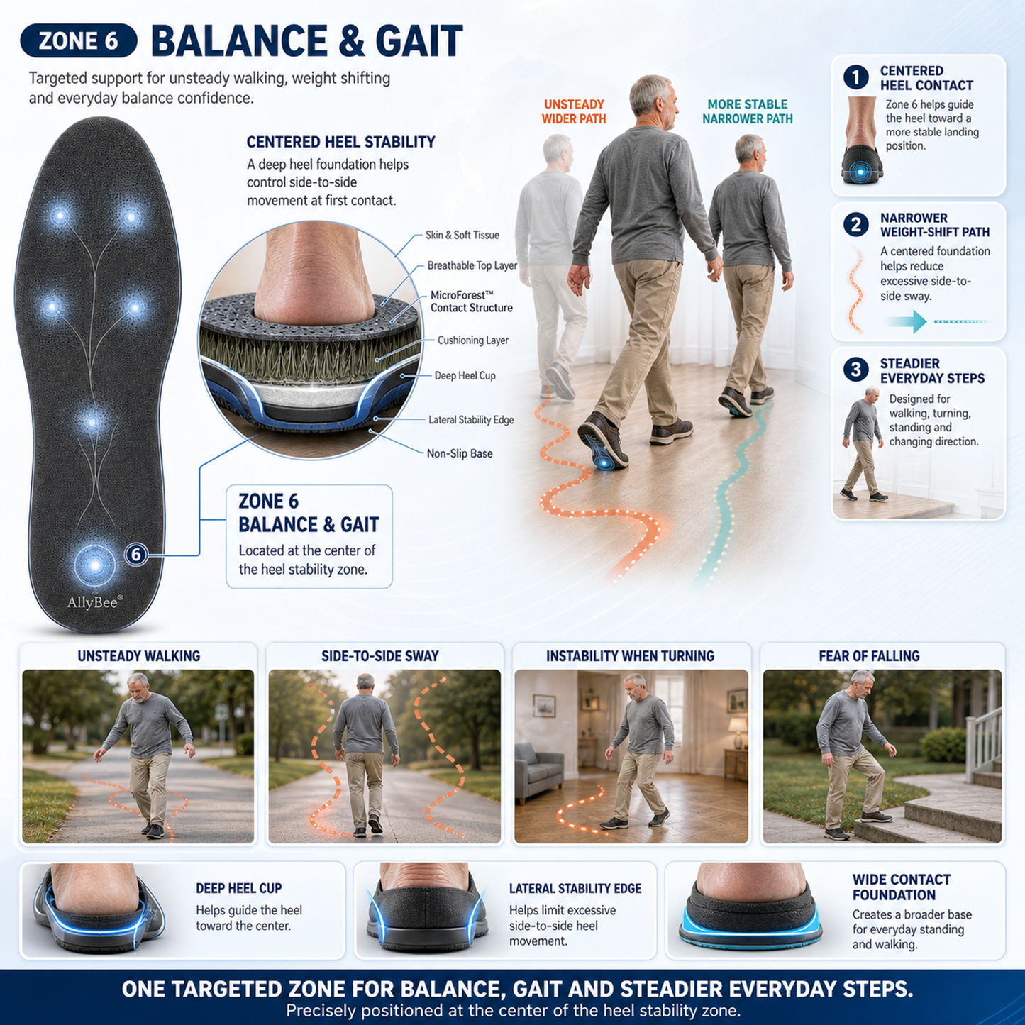 AllyBee® MicroForest™ BioBalance 6-Zone Wellness Insoles — Metabolism, Circulation, Nerves, Joints, Lower Back & Balance Support
